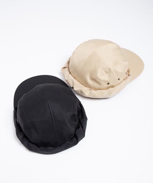 RACAL（ラカル）の「Cotton Grosgrain Sunshade Cap / コットングログランロングブリムサンシェードキャップ（キャップ・メンズ・ブラック/ベージュ・FREE）」の6枚目の写真