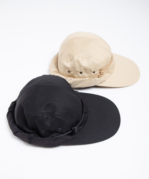 RACAL（ラカル）の「Cotton Grosgrain Sunshade Cap / コットングログランロングブリムサンシェードキャップ（キャップ・メンズ・ブラック/ベージュ・FREE）」の8枚目の写真