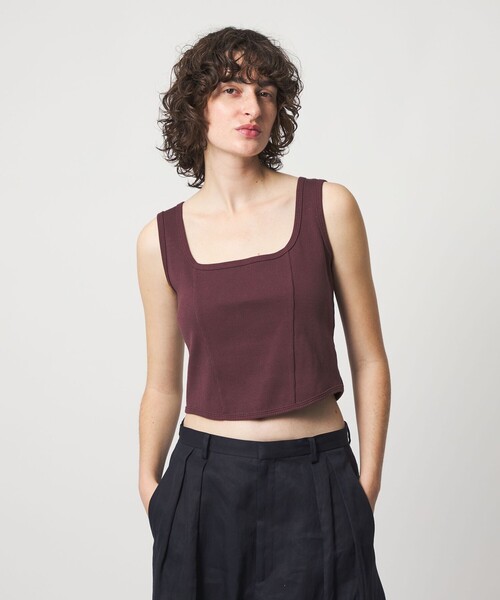 6(ロク)の「<6(ROKU)>コットン クロップド タンクトップ(タンクトップ・レディース・ブラック/ブラウン系・FREE)」の1枚目の写真