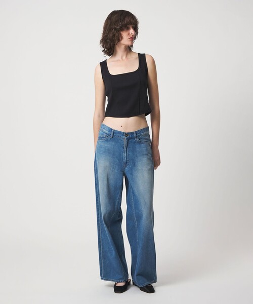 6(ロク)の「<6(ROKU)>コットン クロップド タンクトップ(タンクトップ・レディース・ブラック/ブラウン系・FREE)」の2枚目の写真