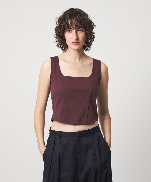 6(ロク)の「<6(ROKU)>コットン クロップド タンクトップ(タンクトップ・レディース・ブラック/ブラウン系・FREE)」の7枚目の写真