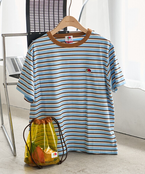FREAK'S STORE（フリークスストア）の「＜新色追加＞FRUIT OF THE LOOM × FREAK'S STORE/フルーツオブザルーム 別注 ベーシック ボーダー半袖Tシャツ（Tシャツ/カットソー・レディース・オフホワイト/ピンク/サックスブルー/ブラック/レンガ・MEDIUM/SMALL）」の4枚目の写真