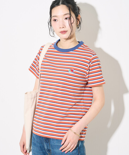 FREAK'S STORE（フリークスストア）の「＜新色追加＞FRUIT OF THE LOOM × FREAK'S STORE/フルーツオブザルーム 別注 ベーシック ボーダー半袖Tシャツ（Tシャツ/カットソー・レディース・オフホワイト/ピンク/サックスブルー/ブラック/レンガ・MEDIUM/SMALL）」の22枚目の写真