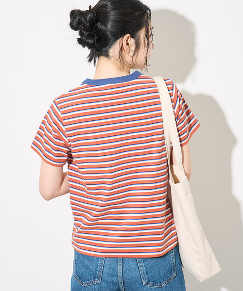 FREAK'S STORE（フリークスストア）の「＜新色追加＞FRUIT OF THE LOOM × FREAK'S STORE/フルーツオブザルーム 別注 ベーシック ボーダー半袖Tシャツ（Tシャツ/カットソー・レディース・オフホワイト/ピンク/サックスブルー/ブラック/レンガ・MEDIUM/SMALL）」の18枚目の写真