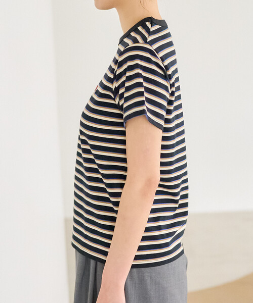 FREAK'S STORE（フリークスストア）の「＜新色追加＞FRUIT OF THE LOOM × FREAK'S STORE/フルーツオブザルーム 別注 ベーシック ボーダー半袖Tシャツ（Tシャツ/カットソー・レディース・オフホワイト/ピンク/サックスブルー/ブラック/レンガ・MEDIUM/SMALL）」の13枚目の写真