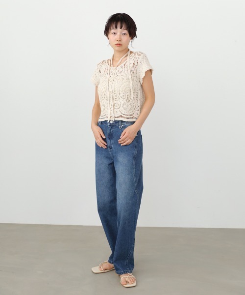 Bab(バブ)の「【羽織にもおすすめ】クロシェ半袖トップス/リボンセット(カーディガン/ボレロ・レディース・ホワイト系その他/ブラック・FREE)」の4枚目の写真