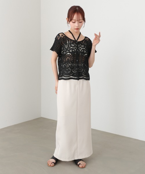 Bab(バブ)の「【羽織にもおすすめ】クロシェ半袖トップス/リボンセット(カーディガン/ボレロ・レディース・ホワイト系その他/ブラック・FREE)」の13枚目の写真