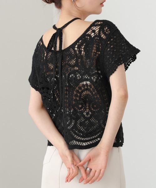Bab(バブ)の「【羽織にもおすすめ】クロシェ半袖トップス/リボンセット(カーディガン/ボレロ・レディース・ホワイト系その他/ブラック・FREE)」の15枚目の写真