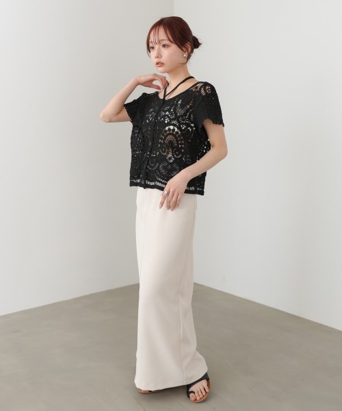 Bab(バブ)の「【羽織にもおすすめ】クロシェ半袖トップス/リボンセット(カーディガン/ボレロ・レディース・ホワイト系その他/ブラック・FREE)」の19枚目の写真