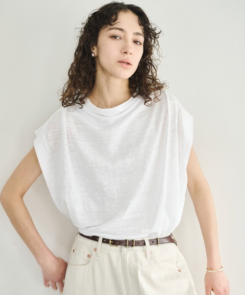 kha:ki(カーキ)の「「KHA:KI / カーキ」リネンドレープネックトップ(Tシャツ/カットソー・レディース・ブラック/オフホワイト/オリーブ/ライトベージュ・1)」の6枚目の写真
