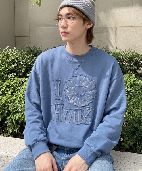 HOOK（フック）の「HOOK -original-　フラワークラフト刺繍 クルーネックスウェット（スウェット・メンズ・グレー/ネイビー・XL/M/L）」の2枚目の写真