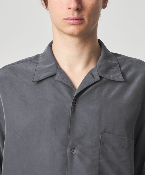 スティーブンアラン春夏セットアップMグレー Steven Alan＞ ドレープ オープンカラー ショートスリーブ シャツ BOX