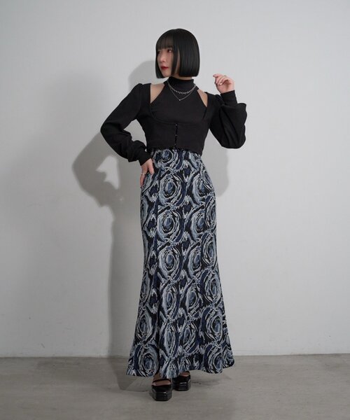Mavie..7(メヴィセットゥ)の「【Mavie..7】【2サイズ展開】アート柄マーメイドスカート(スカート・レディース・ブラック/グレー/ブルー・SMALL/MEDIUM)」の6枚目の写真