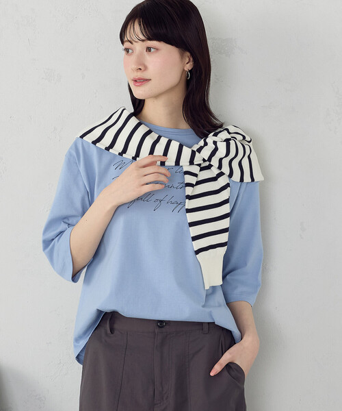 COMME CA ISM(コムサイズム)の「6部袖 ロゴTシャツ(Tシャツ/カットソー・レディース・アイボリー/サックスブルー/ネイビー/杢グレー・SMALL/MEDIUM/LARGE)」の4枚目の写真