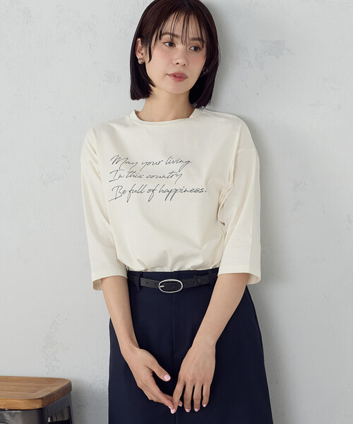 COMME CA ISM(コムサイズム)の「6部袖 ロゴTシャツ(Tシャツ/カットソー・レディース・アイボリー/サックスブルー/ネイビー/杢グレー・SMALL/MEDIUM/LARGE)」の2枚目の写真