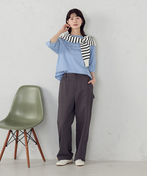 COMME CA ISM(コムサイズム)の「6部袖 ロゴTシャツ(Tシャツ/カットソー・レディース・アイボリー/サックスブルー/ネイビー/杢グレー・SMALL/MEDIUM/LARGE)」の8枚目の写真