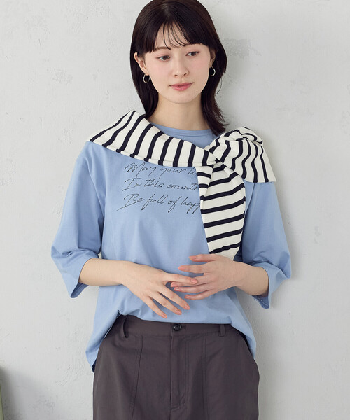 COMME CA ISM(コムサイズム)の「6部袖 ロゴTシャツ(Tシャツ/カットソー・レディース・アイボリー/サックスブルー/ネイビー/杢グレー・SMALL/MEDIUM/LARGE)」の7枚目の写真