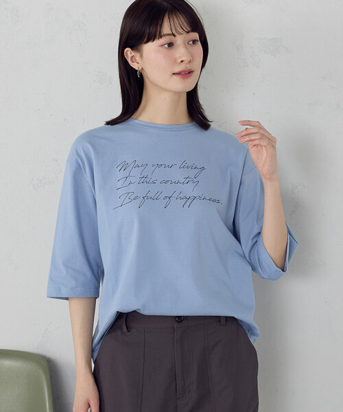 COMME CA ISM(コムサイズム)の「6部袖 ロゴTシャツ(Tシャツ/カットソー・レディース・アイボリー/サックスブルー/ネイビー/杢グレー・SMALL/MEDIUM/LARGE)」の5枚目の写真