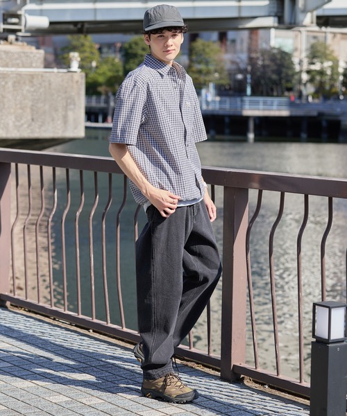 PENNEYS(ぺニーズ)の「PENNEYS/ペニーズ 別注 THE FOX ロゴ ワンポイントワッペン刺繍 裾ドローコード チェック柄アソートルーズ半袖シャツ(シャツ/ブラウス・メンズ・チャコール/ネイビー/ベージュ/ライトグレー/サックスブルー/ブルー/グレー・S/M/L)」の19枚目の写真