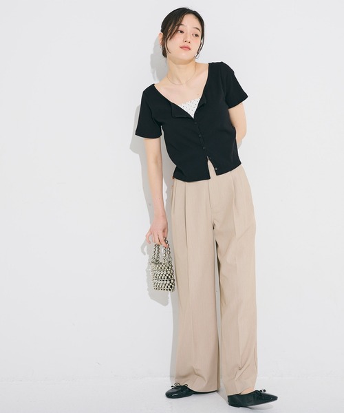 coca(coca)(コカ)の「リブ半袖カーディガン(カーディガン/ボレロ・レディース・グレー/ブラック・M/L/S)」の3枚目の写真