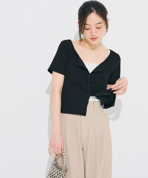 coca(coca)(コカ)の「リブ半袖カーディガン(カーディガン/ボレロ・レディース・グレー/ブラック・M/L/S)」の5枚目の写真
