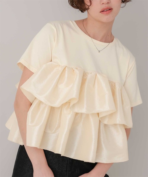 titivate(ティティベイト)の「シャイニーティアードフリルトップス(Tシャツ/カットソー・レディース・ネイビー/チャコール/アイボリー/ブラック/ブラウン/オフホワイト・M/S/L)」の13枚目の写真