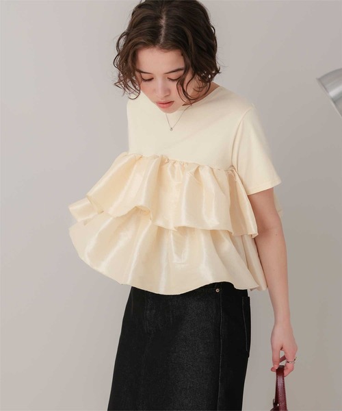 titivate(ティティベイト)の「シャイニーティアードフリルトップス(Tシャツ/カットソー・レディース・ネイビー/チャコール/アイボリー/ブラック/ブラウン/オフホワイト・M/S/L)」の14枚目の写真