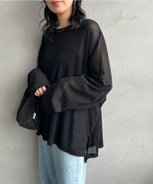 【WEB限定】[mizuiro ind/ミズイロインド] メッシュニット ワイドシルエット ロングスリーブTシャツ
