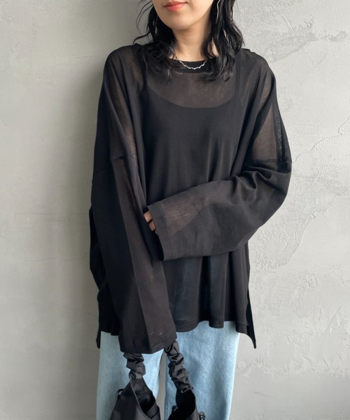 mizuiroind（ミズイロインド）の「【WEB限定】[mizuiro ind/ミズイロインド] メッシュニット ワイドシルエット ロングスリーブTシャツ（Tシャツ/カットソー・レディース・ブラック/ネイビー・F）」の5枚目の写真