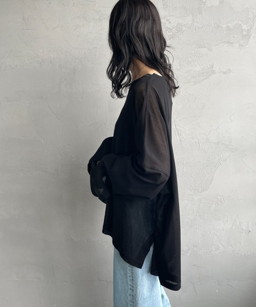 mizuiroind（ミズイロインド）の「【WEB限定】[mizuiro ind/ミズイロインド] メッシュニット ワイドシルエット ロングスリーブTシャツ（Tシャツ/カットソー・レディース・ブラック/ネイビー・F）」の6枚目の写真