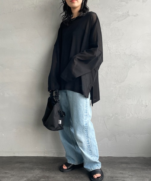 mizuiroind（ミズイロインド）の「【WEB限定】[mizuiro ind/ミズイロインド] メッシュニット ワイドシルエット ロングスリーブTシャツ（Tシャツ/カットソー・レディース・ブラック/ネイビー・F）」の8枚目の写真