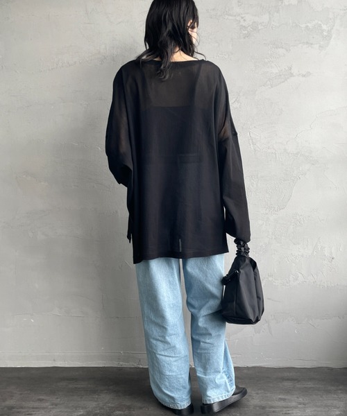 mizuiroind（ミズイロインド）の「【WEB限定】[mizuiro ind/ミズイロインド] メッシュニット ワイドシルエット ロングスリーブTシャツ（Tシャツ/カットソー・レディース・ブラック/ネイビー・F）」の10枚目の写真