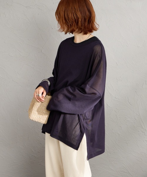 mizuiroind（ミズイロインド）の「【WEB限定】[mizuiro ind/ミズイロインド] メッシュニット ワイドシルエット ロングスリーブTシャツ（Tシャツ/カットソー・レディース・ブラック/ネイビー・F）」の19枚目の写真