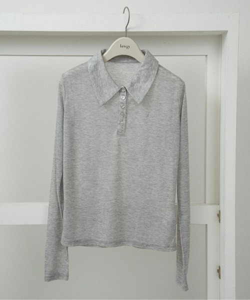 lawgy（ラウジー）の「sheer logo compact polo tops / シアーロゴコンパクトポロトップス（Tシャツ/カットソー・レディース・ヘザーグレー/アイボリー/ピンク系・FREE）」の13枚目の写真