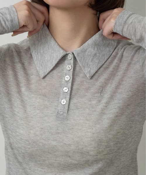 lawgy（ラウジー）の「sheer logo compact polo tops / シアーロゴコンパクトポロトップス（Tシャツ/カットソー・レディース・ヘザーグレー/アイボリー/ピンク系・FREE）」の11枚目の写真