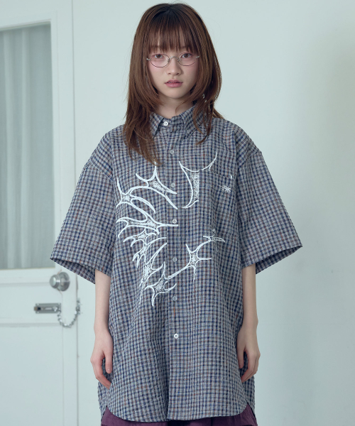 TORNADO STAR CHECK BIG BIG HALF SHIRT_GREY(NG2GMUW361A)（シャツ