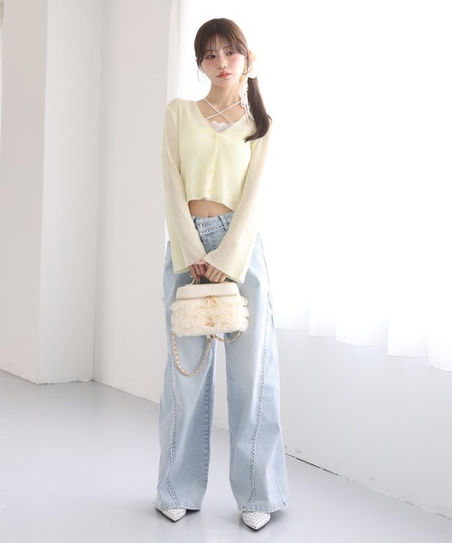 one after another NICE CLAUP(ワンアフターアナザーナイスクラップ)の「シアーカーディガン(カーディガン/ボレロ・レディース・ピンク/ホワイト/イエロー/ブラック・FREE)」の5枚目の写真
