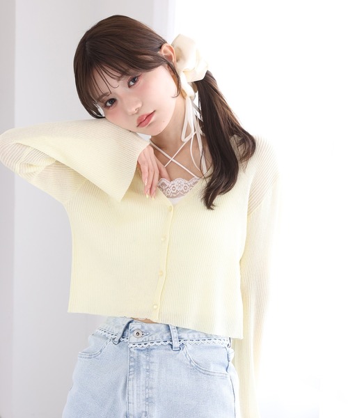 one after another NICE CLAUP(ワンアフターアナザーナイスクラップ)の「シアーカーディガン(カーディガン/ボレロ・レディース・ピンク/ホワイト/イエロー/ブラック・FREE)」の22枚目の写真