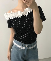 Tシャツ/カットソー（ブラック/黒色系・オフショルダー）ファッション