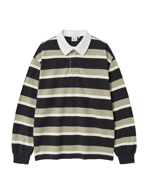 YALE(イェール)の「ストライプラグビーピケ長袖Tシャツ_チャコール(Tシャツ/カットソー・レディース・その他・SMALL/MEDIUM/LARGE/X-LARGE)」の1枚目の写真
