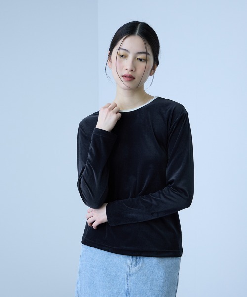 VICKY(ビッキー)の「シアーベロアロングスリーブカットソー【日本製】(Tシャツ/カットソー・レディース・オフホワイト/ネイビー/チャコールグレー・M)」の3枚目の写真