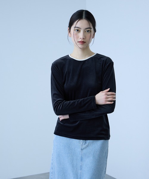 VICKY(ビッキー)の「シアーベロアロングスリーブカットソー【日本製】(Tシャツ/カットソー・レディース・オフホワイト/ネイビー/チャコールグレー・M)」の8枚目の写真