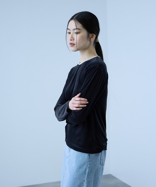 VICKY(ビッキー)の「シアーベロアロングスリーブカットソー【日本製】(Tシャツ/カットソー・レディース・オフホワイト/ネイビー/チャコールグレー・M)」の9枚目の写真