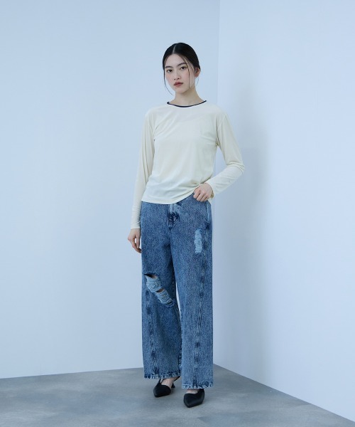 VICKY(ビッキー)の「シアーベロアロングスリーブカットソー【日本製】(Tシャツ/カットソー・レディース・オフホワイト/ネイビー/チャコールグレー・M)」の14枚目の写真