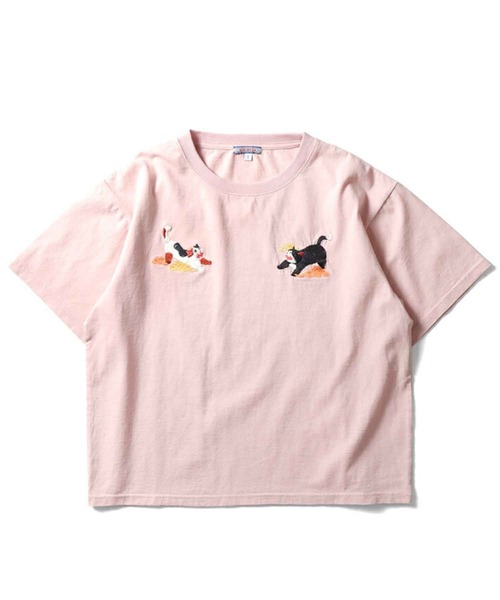 HOUSTON(ヒューストン)の「HOUSTON スーベニアTシャツ(CAT)(Tシャツ/カットソー・メンズ・ターコイズブルー/ピンク/ネイビー/ナチュラル・1/0)」の1枚目の写真