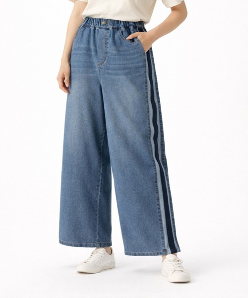 PATRIOT TAXI SELECT(パトリオットタクシーセレクト)の「【KILA MODA】サイドアクセントイージーデニムパンツ(デニムパンツ・レディース・ブルー/インディゴブルー・MEDIUM/LARGE/3L/LL)」の1枚目の写真