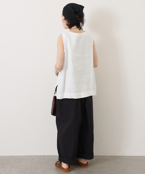 JOURNAL STANDARD LUXE（ジャーナルスタンダード　ラックス）の「《追加》フレンチリネンツイルノースリーブブラウス（シャツ/ブラウス・レディース・ホワイト/ネイビー・FREE）」の7枚目の写真