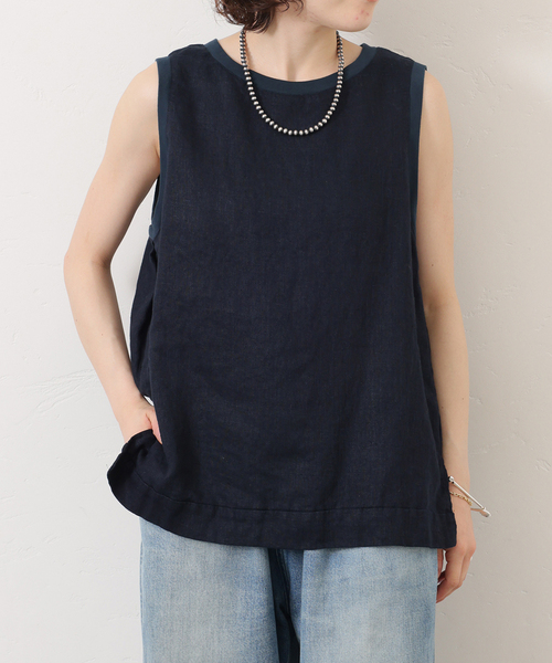 JOURNAL STANDARD LUXE（ジャーナルスタンダード　ラックス）の「《追加》フレンチリネンツイルノースリーブブラウス（シャツ/ブラウス・レディース・ホワイト/ネイビー・FREE）」の10枚目の写真