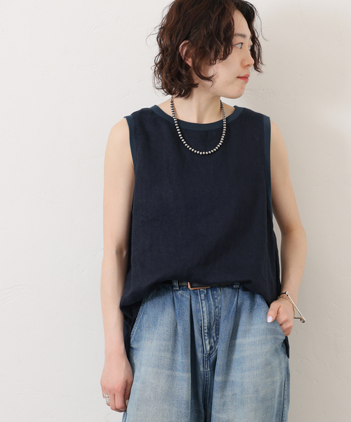 JOURNAL STANDARD LUXE（ジャーナルスタンダード　ラックス）の「《追加》フレンチリネンツイルノースリーブブラウス（シャツ/ブラウス・レディース・ホワイト/ネイビー・FREE）」の11枚目の写真