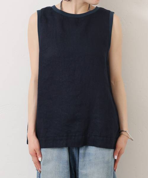 JOURNAL STANDARD LUXE（ジャーナルスタンダード　ラックス）の「《追加》フレンチリネンツイルノースリーブブラウス（シャツ/ブラウス・レディース・ホワイト/ネイビー・FREE）」の12枚目の写真